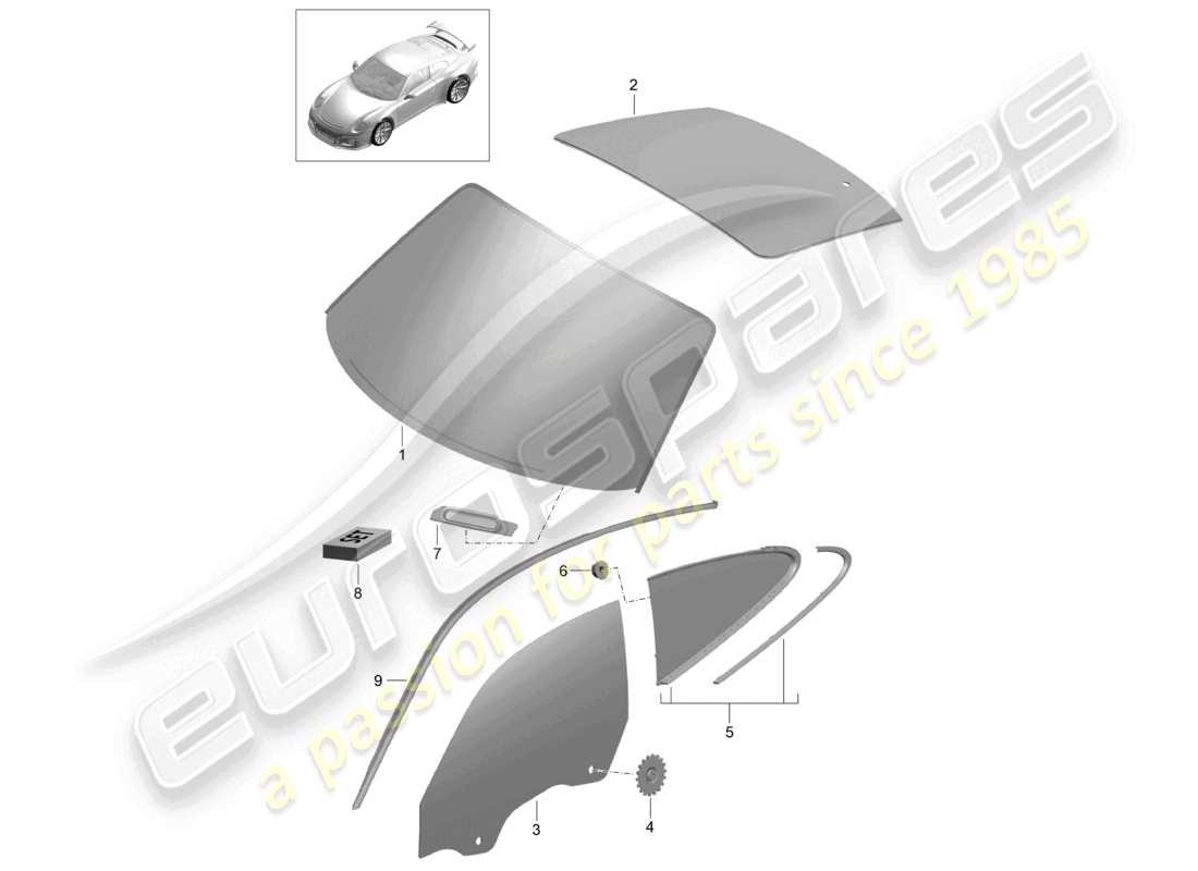 porsche 2021 (991-2 r/gt3/rs) vidrios de ventana d >>- mj 2016 diagrama de piezas