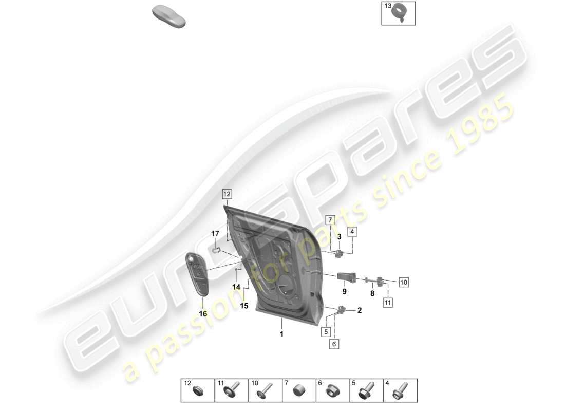 porsche 2025 (macan-e) diagrama de piezas de accesorios de la carcasa de la puerta trasera