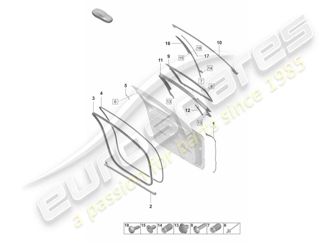 porsche 2022 (panamera 971-2) diagrama de piezas de accesorios del sello delantero de las puertas