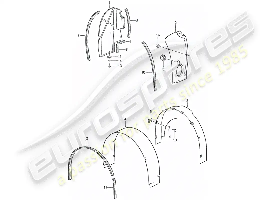 porsche 1988 (959) cubierta de la rueda diagrama de piezas