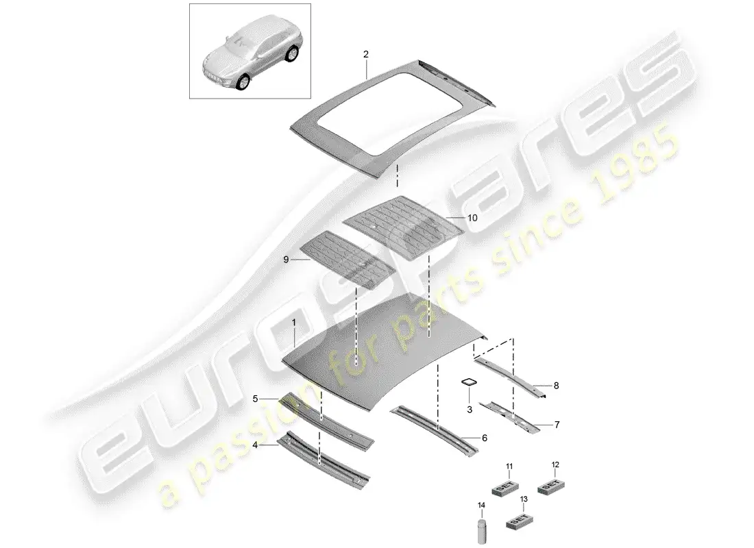 porsche 2016 (macan) techo diagrama de piezas