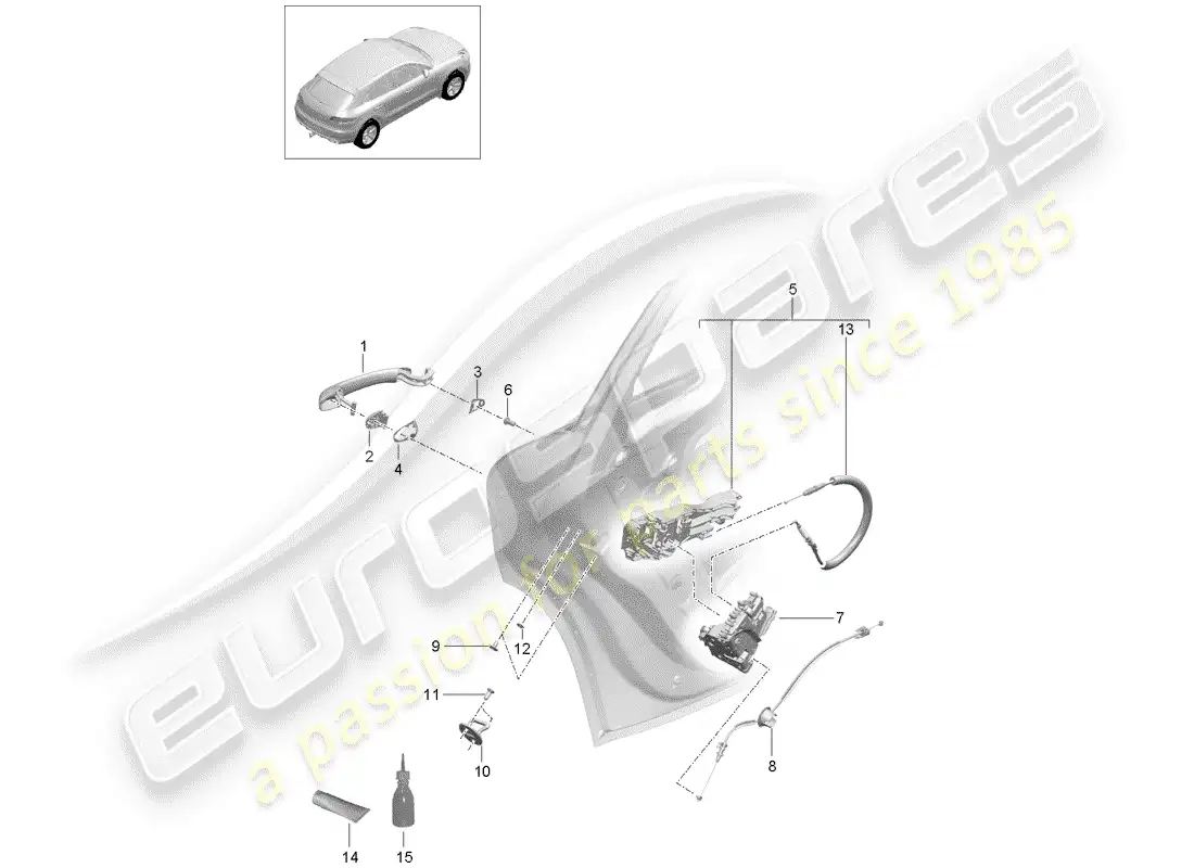 porsche 2016 (macan) pestillos de puerta diagrama de piezas
