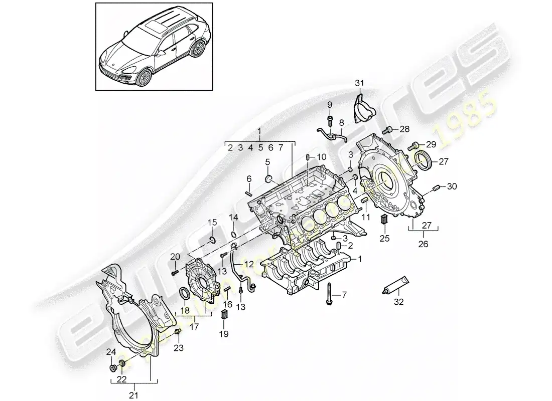 porsche 2013 (cayenne e2 92a) crankcase diagrama de piezas