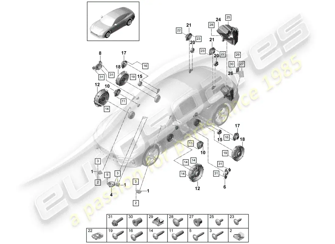 porsche 2017 (panamera 971-1) altoparlante diagrama de piezas