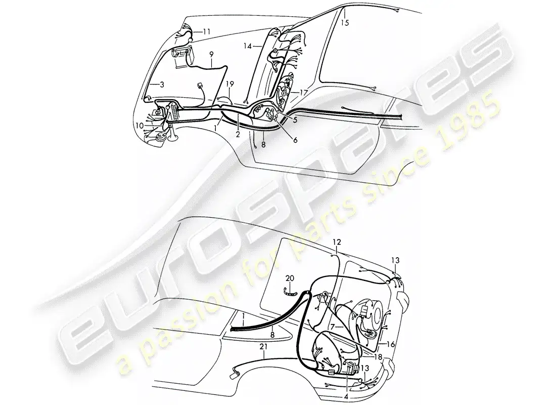 porsche 1967 (911/912) cableando arneses diagrama de piezas