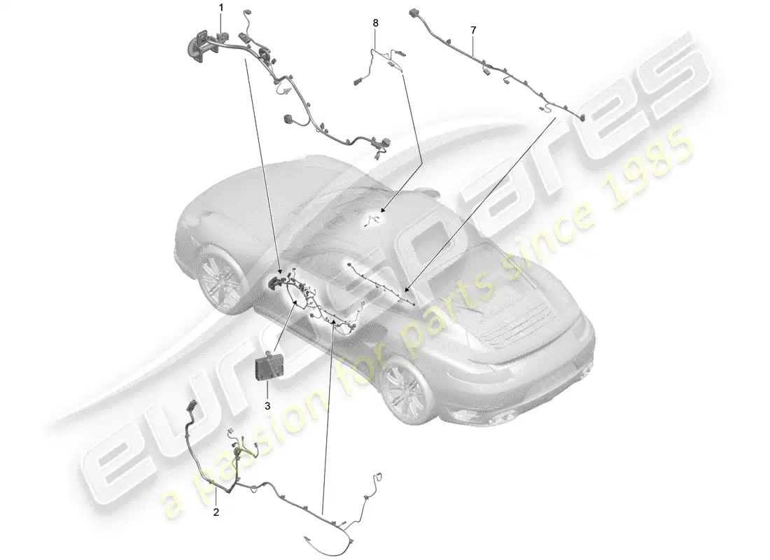 porsche 2014 (991-1 turbo) cableando arneses diagrama de piezas