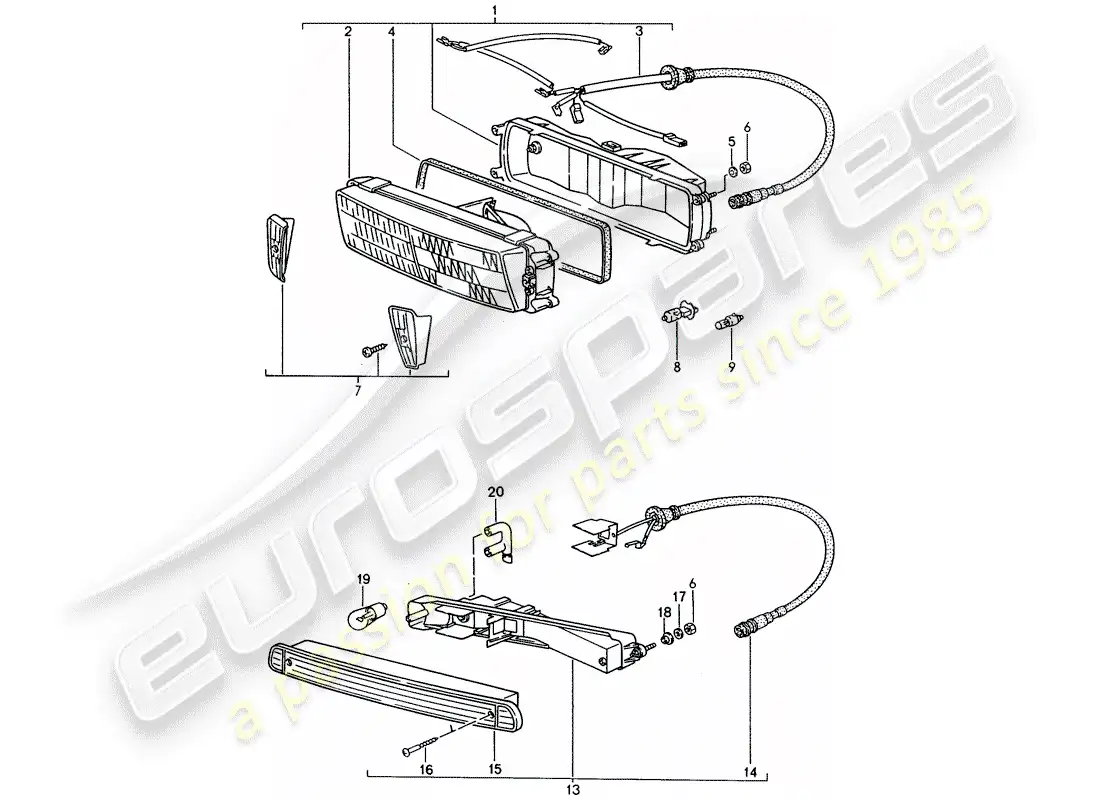 porsche 1986 (944) faro adicional - intermitente diagrama de piezas
