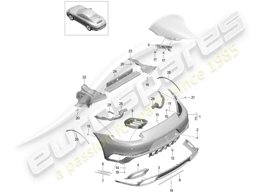 porsche 2015 (991-1 turbo) parachoque diagrama de piezas