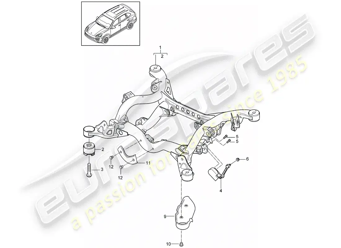 porsche 2016 (cayenne e2 92a) eje posterior diagrama de piezas