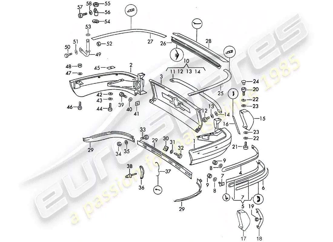 porsche 1965 (911/912) parachoques - d - mj 1969>> diagrama de piezas