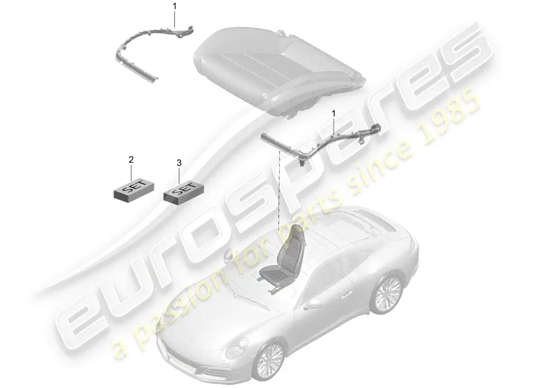 porsche 2017 (991-2) acolchado para asiento diagrama de piezas