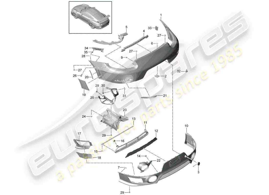 porsche 2014 (991-1 turbo) parachoque diagrama de piezas