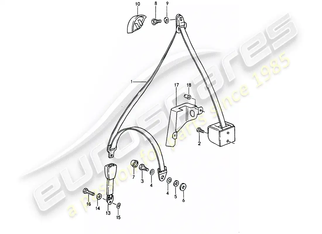 porsche 1994 (964) cinturón de seguridad de tres puntos diagrama de piezas