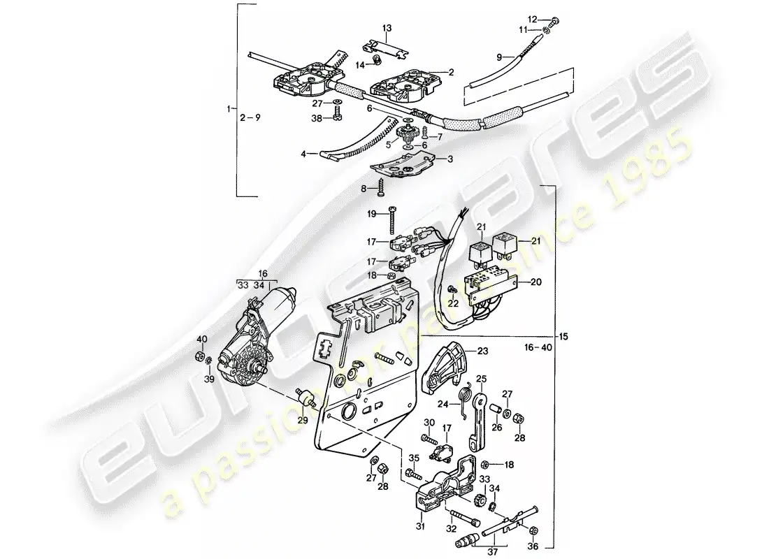 porsche 1986 (944) techo elevador - mecanismo de conducción - f 94-gn404 475>> - f 95-gn101 654>> diagrama de piezas