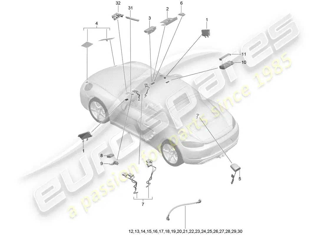 porsche 2018 (718 cayman) antena diagrama de piezas