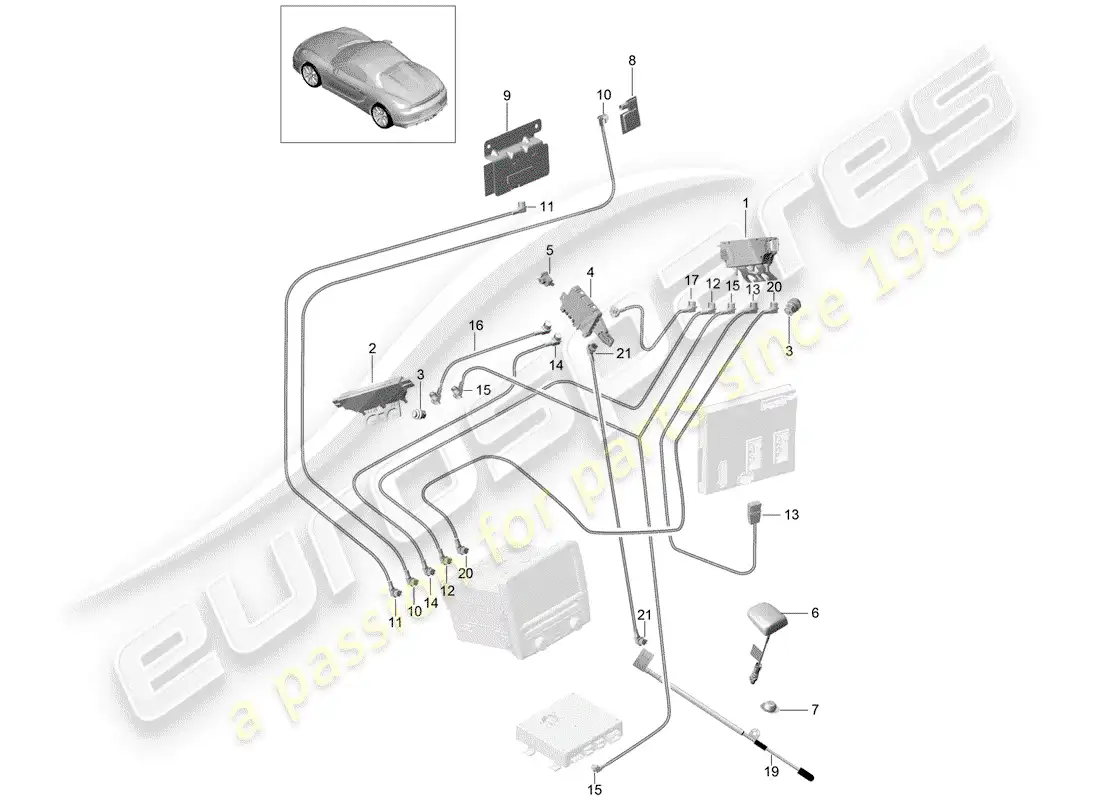 porsche 2016 (981 boxster spyder) amplificador de antena diagrama de piezas