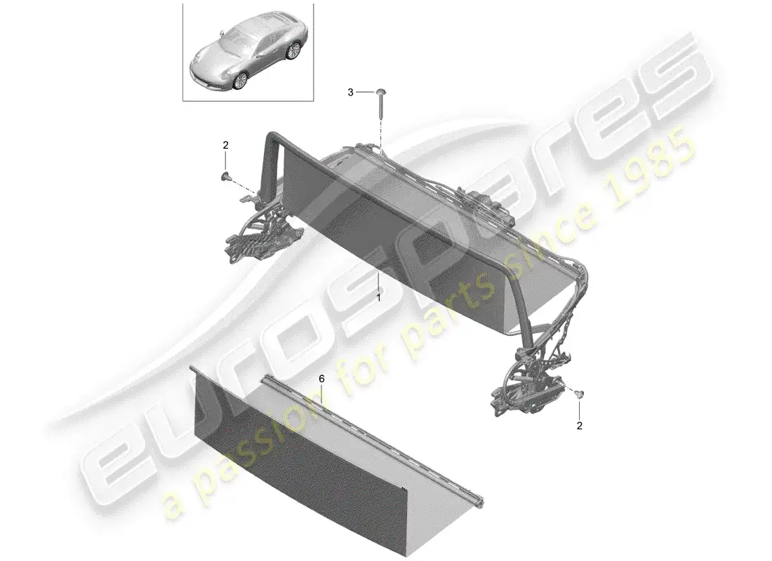 porsche 2019 (992-1) parabrisas diagrama de piezas