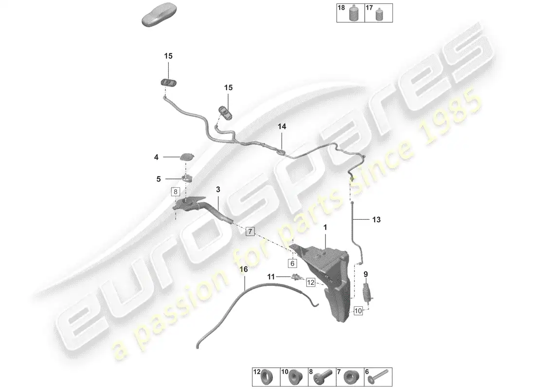porsche 2020 (992-1) windshield washer unit diagrama de piezas