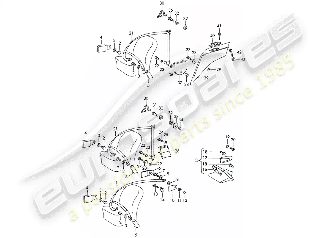 porsche 1968 (911/912) asiento correa - d - mj 1969>> diagrama de piezas