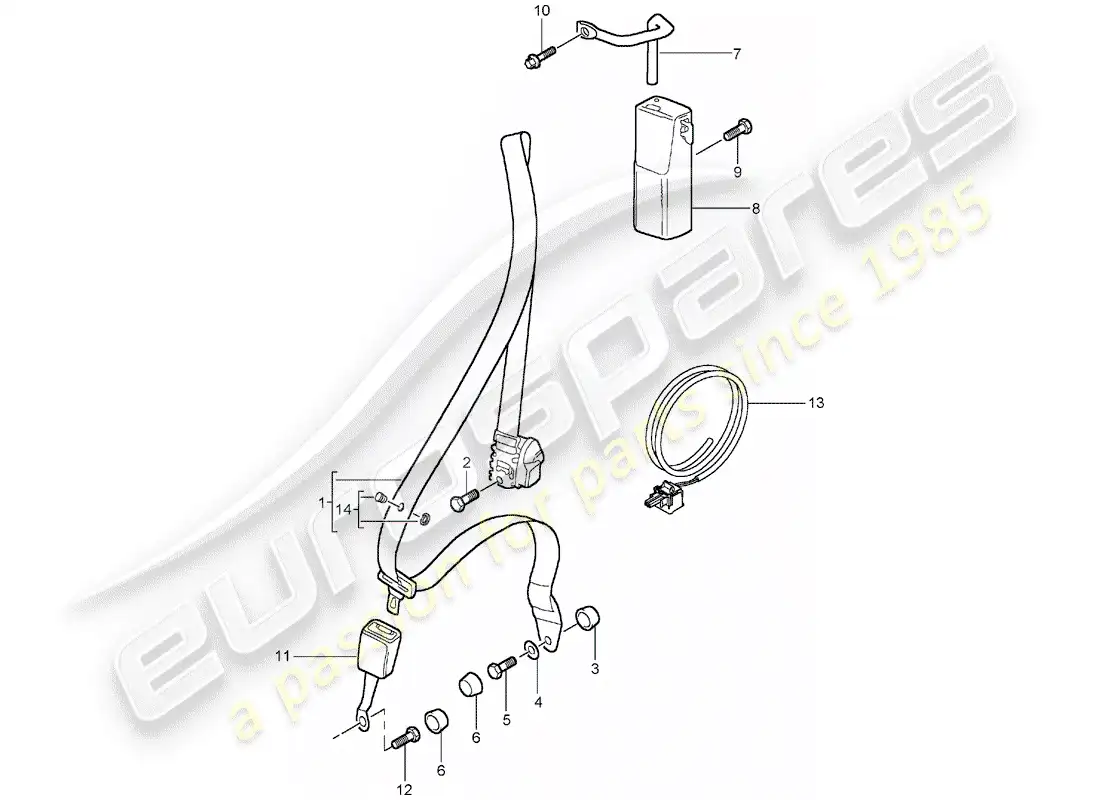 porsche 1998 (996) cinturón de seguridad de tres puntos diagrama de piezas