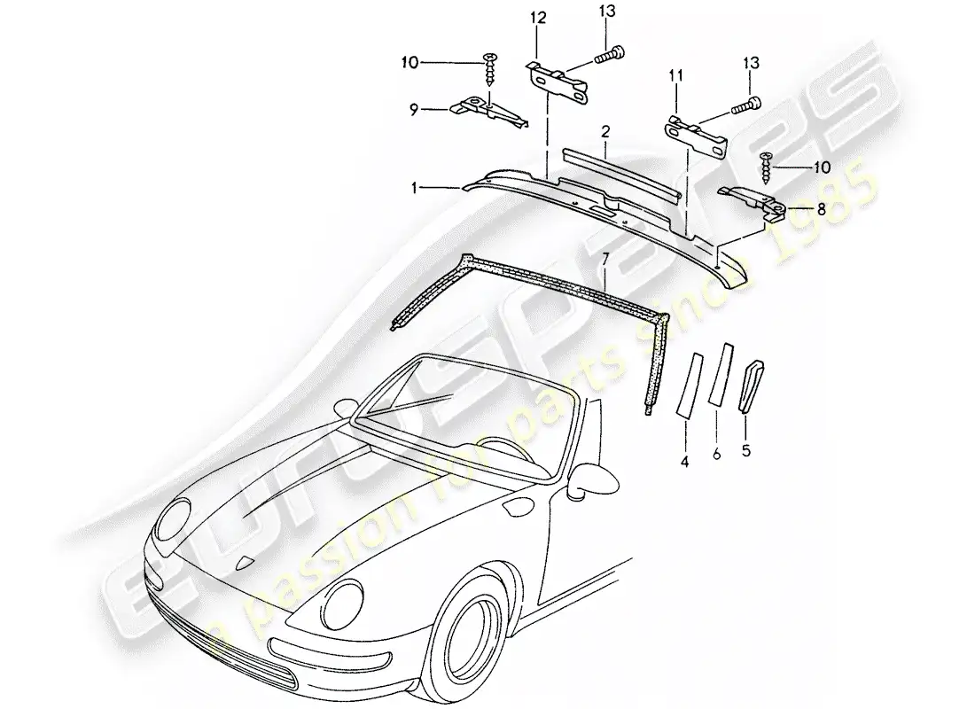 porsche 1996 (993) marco del parabrisas - accesorios diagrama de piezas