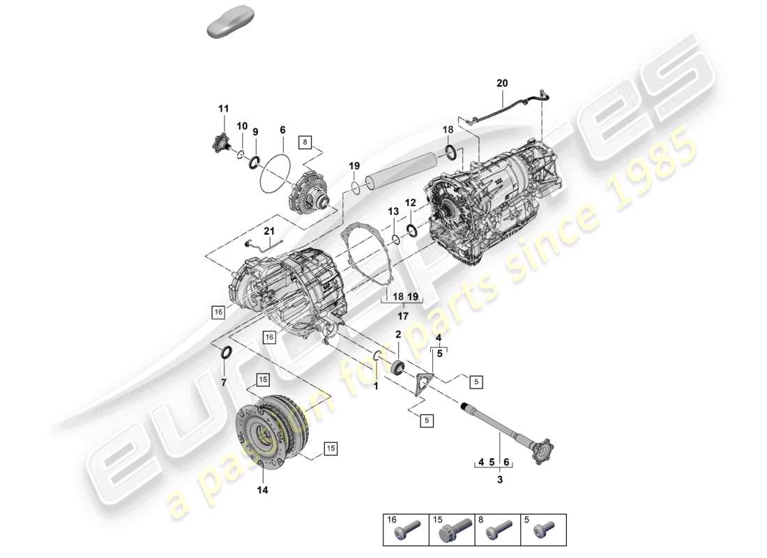 porsche 2023 (cayenne e3 pa) diagrama de piezas del convertidor de eje con brida de caja de cambios automática 8-speed para tracción en las cuatro ruedas