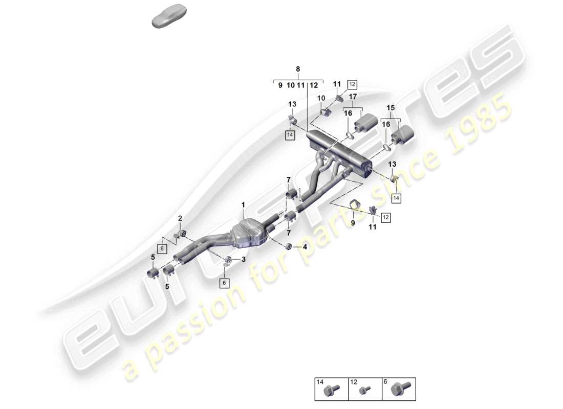 porsche 2023 (cayenne e3 pa) sistema de escape versión deportiva silenciador delantero silenciador trasero diagrama de piezas del tubo de escape