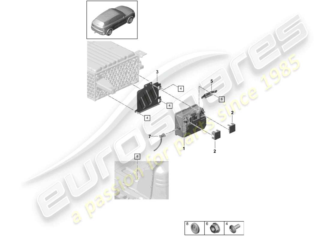 porsche 2022 (cayenne e3 9ya/9yb) diagrama de piezas de la batería 48 voltios