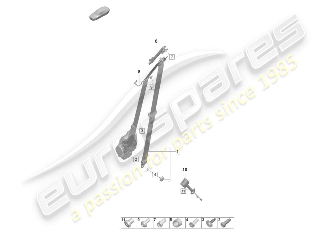 porsche 2020 (taycan 9j1-1) cinturón de seguridad de tres puntos delantero cierre del cinturón diagrama de piezas