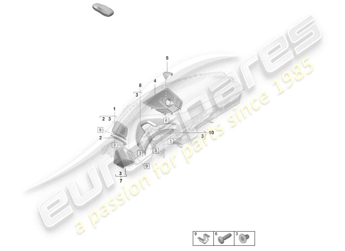 porsche 2021 (taycan 9j1-1) diagrama de piezas del panel de instrumentos superior del lado de la moldura de accesorios