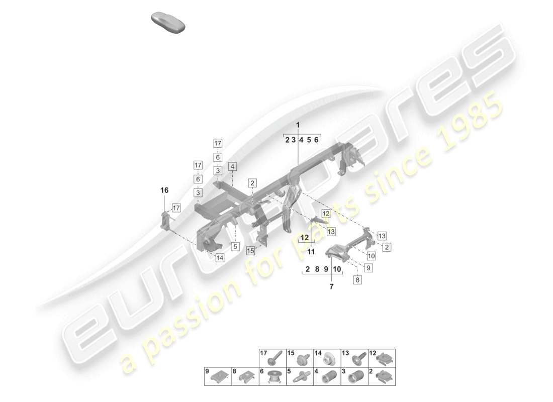 porsche 2021 (taycan 9j1-1) diagrama de soporte del tablero y piezas diversas
