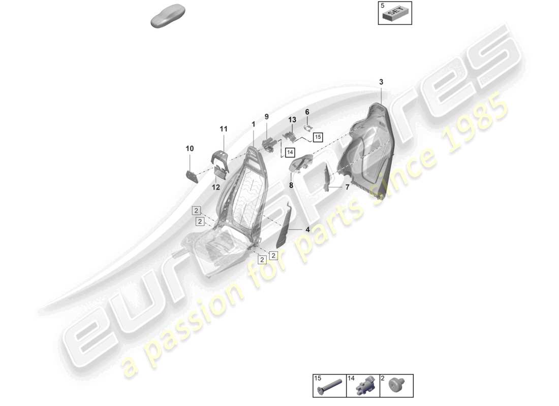 porsche 2021 (taycan 9j1-1) diagrama de piezas del asiento deportivo del marco del respaldo