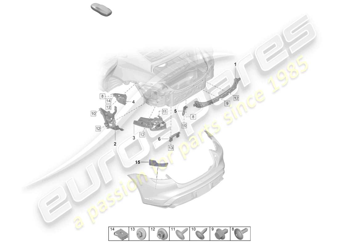 porsche 2021 (taycan 9j1-1) fijaciones parachoques trasero diagrama de piezas