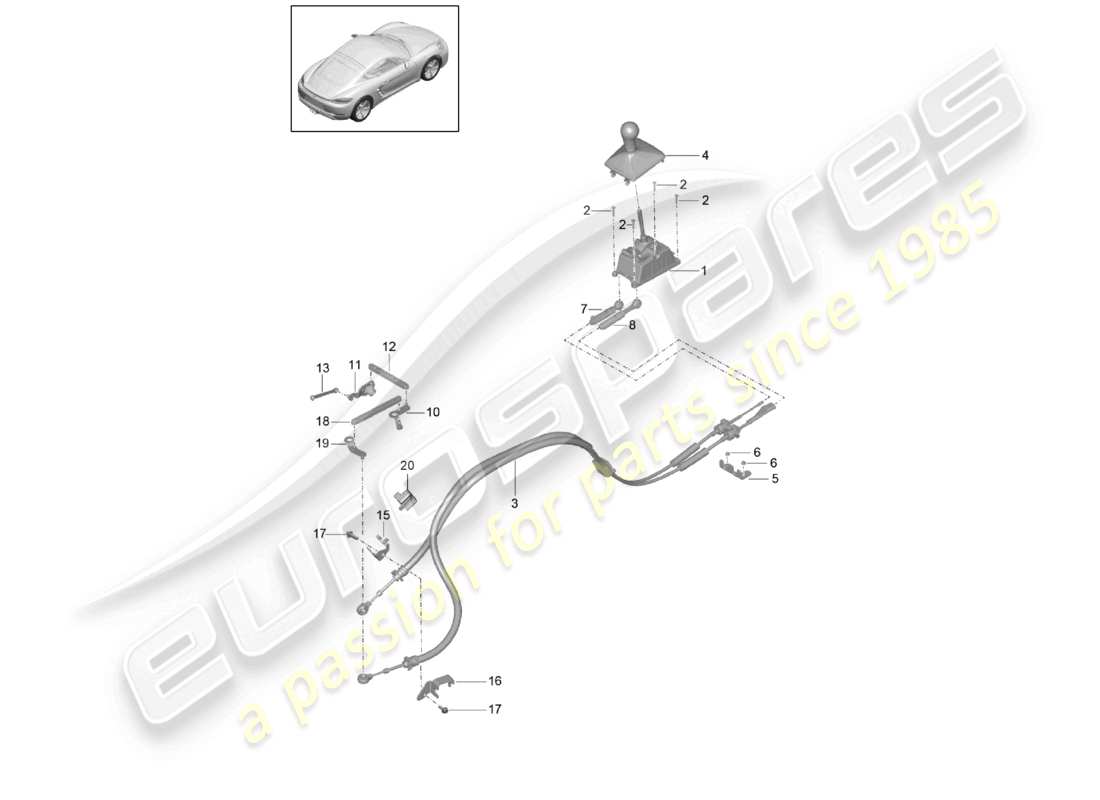 porsche 2022 (718 cayman) mecanismo selector diagrama de piezas de la caja de cambios manual