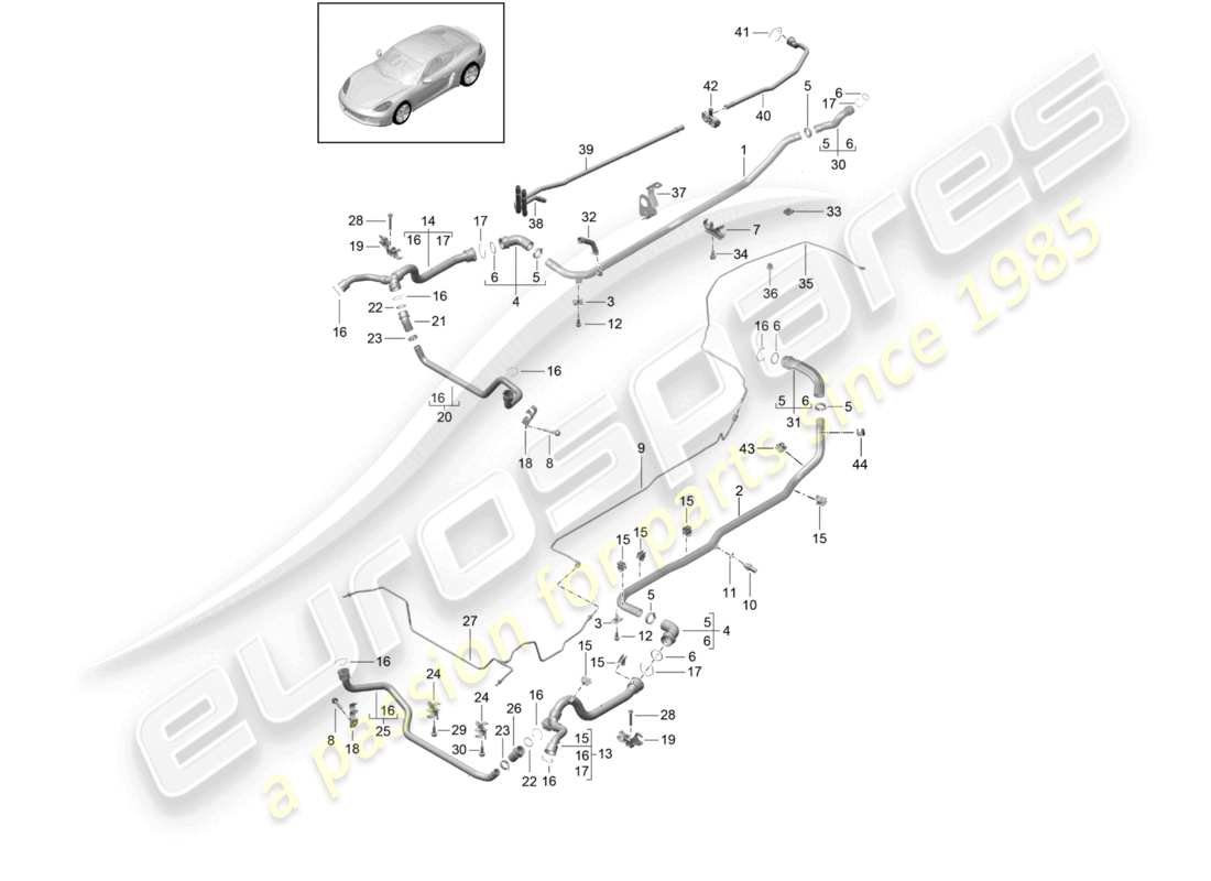 porsche 2023 (718 cayman) sistema de enfriamiento de refrigerante 1 tubería de refrigerante línea de ventilación diagrama de piezas