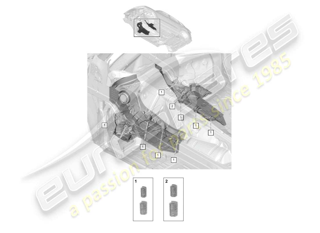 porsche 2022 (cayenne e3 9ya/9yb) diagrama de piezas del túnel delantero del kit de reparación de roscas