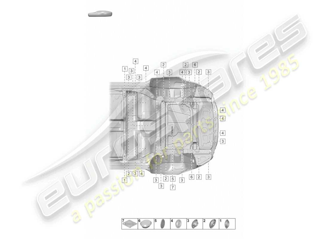 porsche 2021 (taycan 9j1-1) diagrama de piezas de la parte trasera inferior de la carrocería