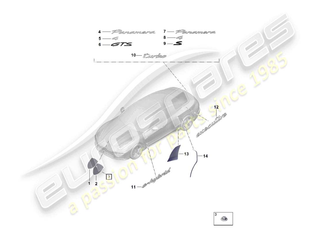 porsche 2026 (panamera 976) diagrama de piezas de la película de protección de piedras inscripciones/letras