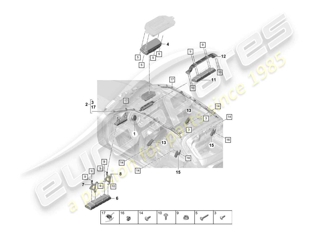 porsche 2023 (cayenne e3 9ya/9yb) diagrama de piezas del airbag