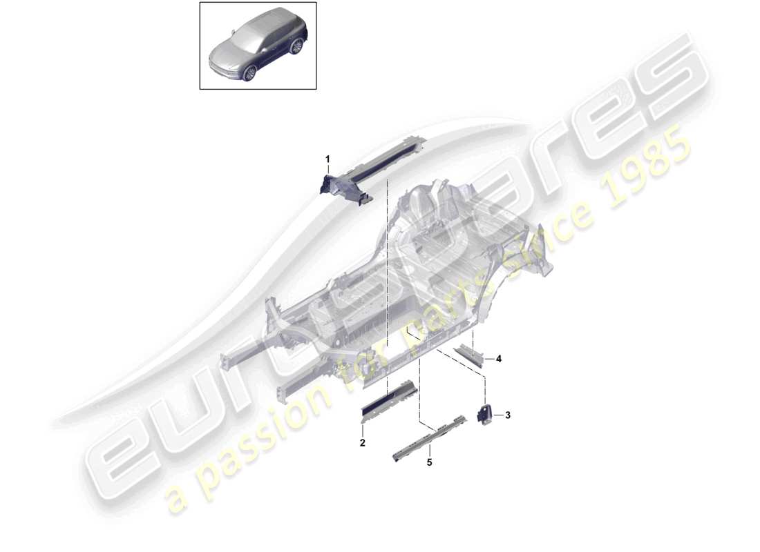 porsche 2023 (cayenne e3 9ya/9yb) diagrama de piezas del larguero lateral del bastidor