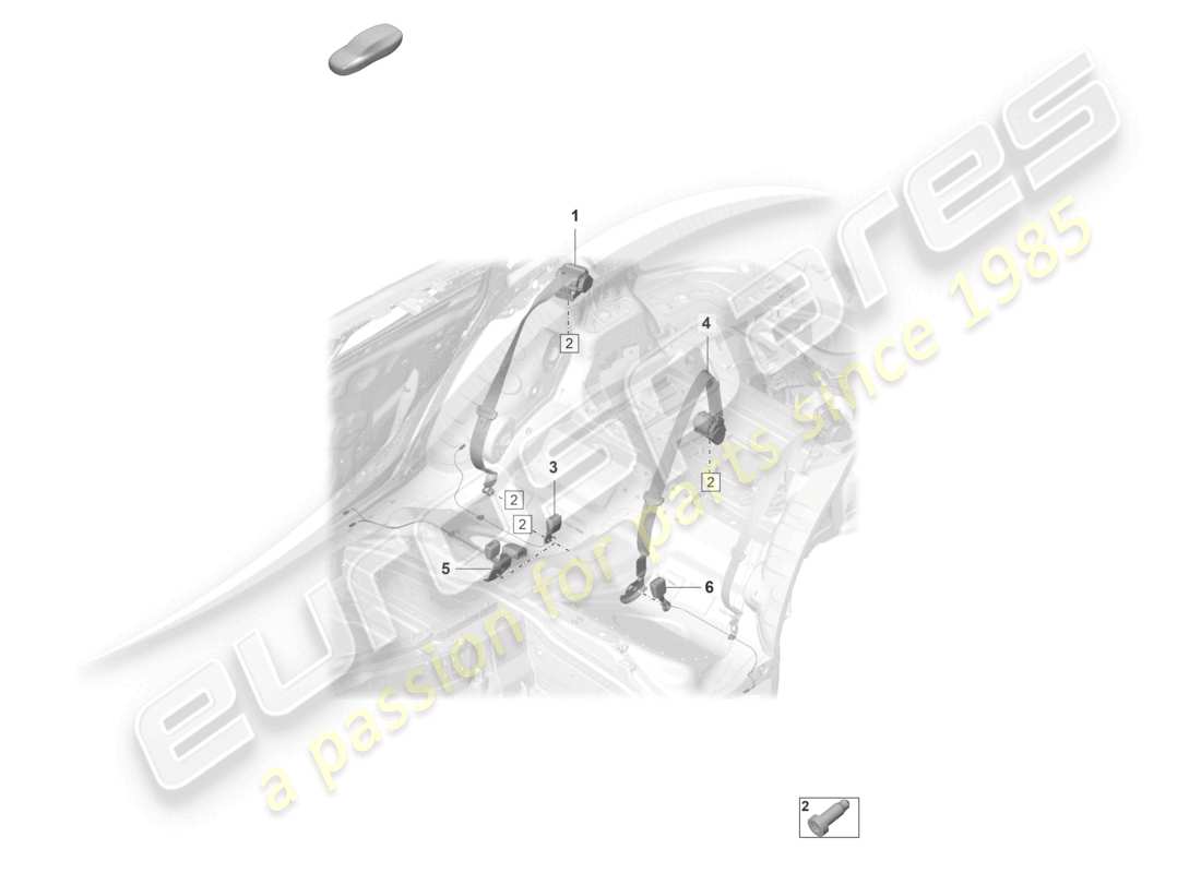 porsche 2022 (panamera 971-2) diagrama de piezas del cinturón de seguridad con tensor de cinturón trasero