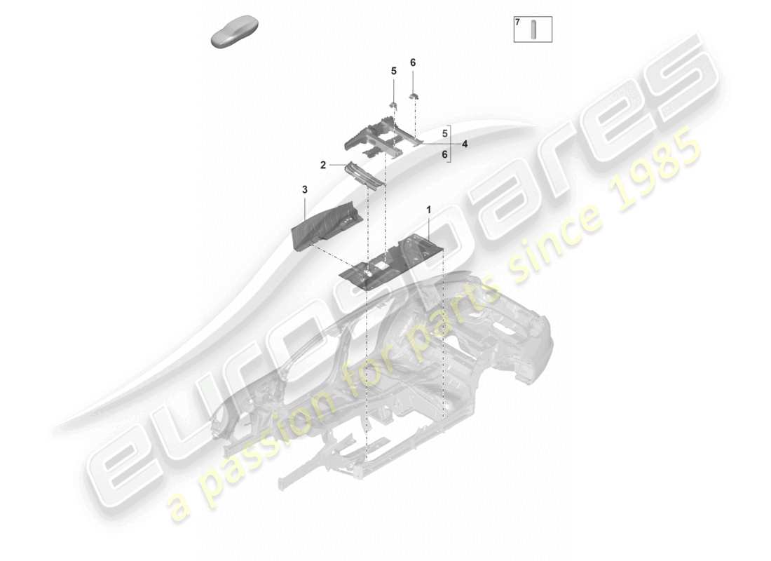 porsche 2022 (panamera 971-2) diagrama de piezas del asiento central de las placas del piso