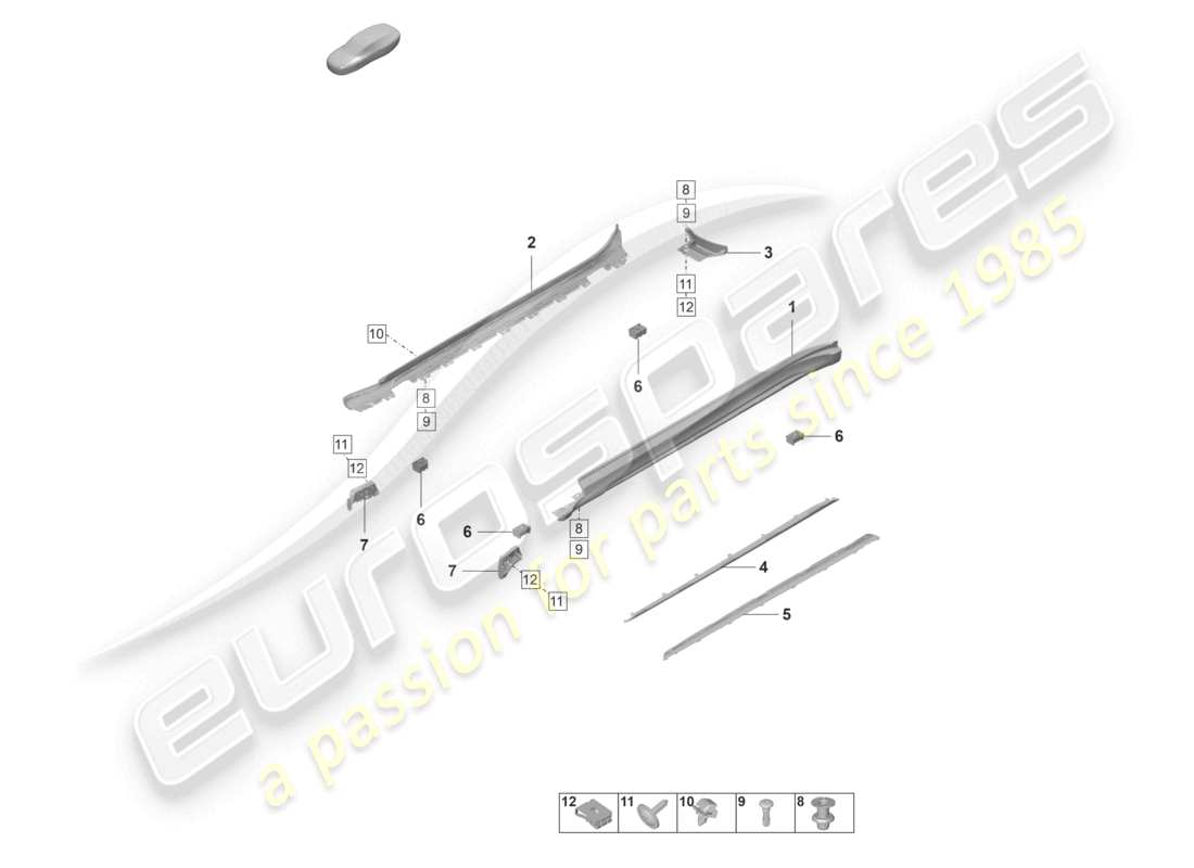 porsche 2021 (taycan 9j1-1) diagrama de piezas de accesorios de moldura de larguero lateral
