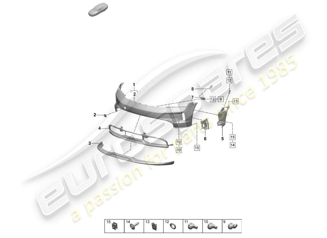 porsche 2026 (taycan 9j1-2) parachoques delantero diagrama de piezas