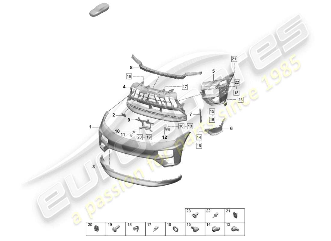 porsche 2025 (macan-e) diagrama de pieza del parachoques delantero