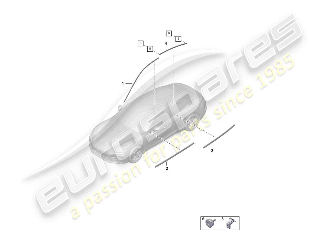 porsche 2025 (panamera 976) diagrama de piezas de molduras de puertas