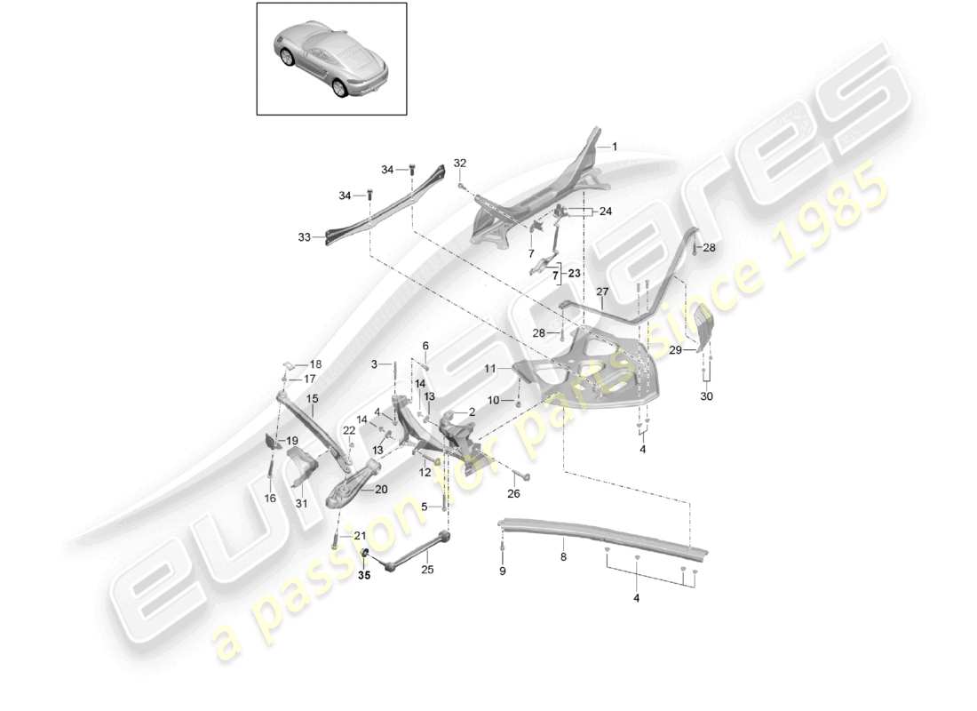 porsche 2022 (718 cayman) diagrama de piezas de la guía del portador de la parte lateral del eje trasero