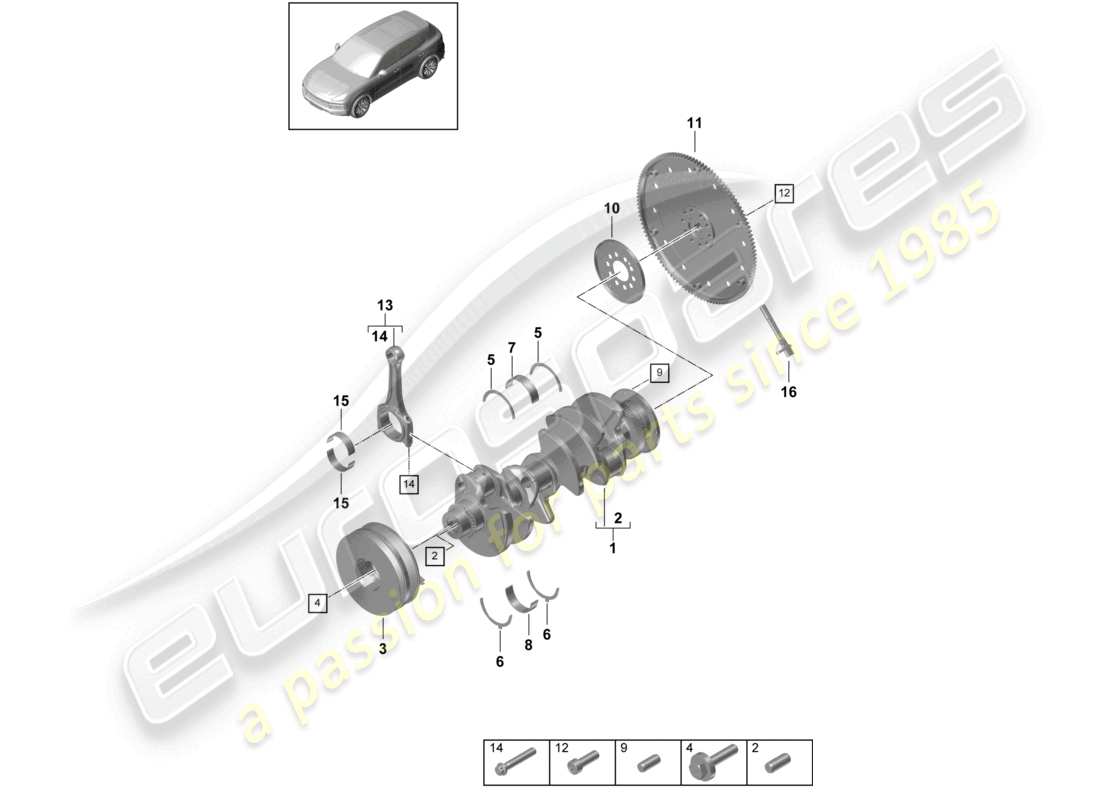 porsche 2022 (cayenne e3 9ya/9yb) biela del cigüeñal disco de embrague diagrama de piezas