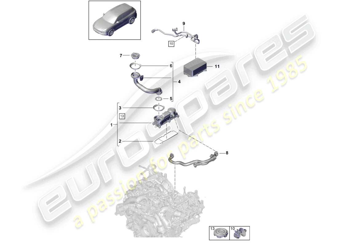 porsche 2024 (cayenne e3 9ya/9yb) diagrama de piezas del separador de aceite del bloque de cilindros