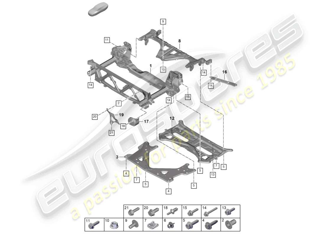porsche 2026 (panamera 976) diagrama de piezas del travesaño del bastidor de soporte de la placa de protección